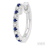 1.35 MM Round Shape Sapphire and 1/10 ctw Petite Round Cut Diamond Precious Fashion Huggies in 10K White Gold