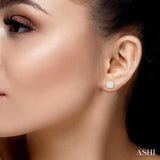 1/2 Ctw Cushion Shape Round Cut Diamond Lovebright Bezel Stud Earring in 14K Yellow and White Gold