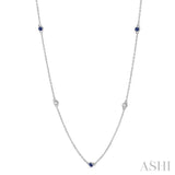 3/8 ctw Round Cut Diamond and 2.6MM Sapphire Precious Station Necklace in 14K White Gold