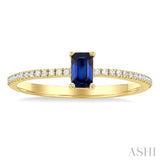 5x3 MM Emerald Shape Sapphire and 1/10 ctw Petite Round Cut Diamond Precious Fashion Ring in 10K Yellow Gold