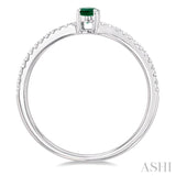 5x3 MM Oval Cut Emerald and 1/10 ctw Petite Round Cut Diamond Precious Fashion Ring in 10K White Gold