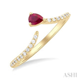 4X3 MM Pear Cut Ruby and 1/10 ctw Petite Round Cut Diamond Precious Fashion Ring in 10K Yellow Gold