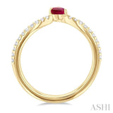 4X3 MM Pear Cut Ruby and 1/10 ctw Petite Round Cut Diamond Precious Fashion Ring in 10K Yellow Gold