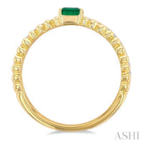 4x3 MM Emerald and 1/5 Ctw Single Cut Diamond Precious Split Twin Ring in 10K Yellow Gold