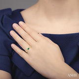 4x3 MM Emerald and 1/5 Ctw Single Cut Diamond Precious Split Twin Ring in 10K Yellow Gold