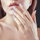 4x3 MM Oval Shape Emerald and 1/5 Ctw Single Cut Diamonds Precious Fashion Split Twin Ring in 10K Yellow Gold