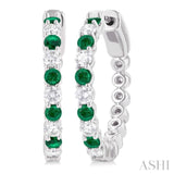 2.4 MM Round Shape Emerald and 5/8 ctw Round Cut Diamond Precious Hoop Earring in 14K White Gold