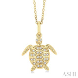 1/10 Ctw Petite Sea Life Turtle Round Cut Diamond Fashion Pendant With Chain in 10K Yellow Gold