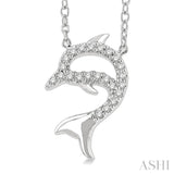 1/20 Ctw Petite Sealife Dolphin Round Cut Diamond Fashion Pendant With Chain in 10K White Gold
