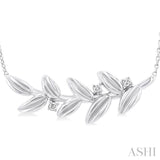 1/20 Ctw Olive Leaf Round Cut Diamond Pendant With Chain in Sterling Silver
