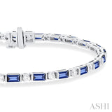 4X2 MM Baguette Cut Sapphire and 1 1/10 ctw Art Deco Round Cut Diamond Precious Bracelet in 14K White Gold