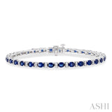 4X3 MM Oval Cut Sapphire and 1/3 ctw Round Cut Diamond Precious Bracelet in 14K White Gold