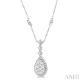 1 Ctw Pear Shape Round Cut Diamond Lovebright Necklace in 14K White Gold