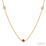 1/4 ctw Round Cut Diamond and 2.25MM Ruby Precious Station Necklace in 14K Yellow Gold