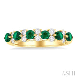 2.7 MM Emerald and 1/3 ctw Round Cut Diamond Precious Band in 14K Yellow Gold