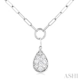 1/4 ctw Lovebright Pear Shape Round Cut Diamond Paper Clip Necklace in 14K White Gold