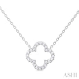 1/8 ctw Petite Clover Round Cut Diamond Fashion Pendant With Chain in 10K White Gold