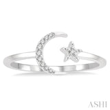 1/20 ctw Petite Crescent and Star Round Cut Diamond Stackable Fashion Ring in 10K White Gold