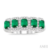 4x3 MM Emerald Shape Emerald and 1/2 ctw Round Cut Diamond Precious Wedding Band in 14K White Gold