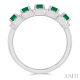 4x3 MM Emerald Shape Emerald and 1/2 ctw Round Cut Diamond Precious Wedding Band in 14K White Gold