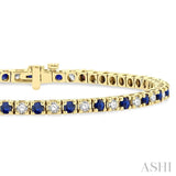 1 1/2 ctw Square Box Link 2.5MM Sapphire and Round Cut Diamond Precious Tennis Bracelet in 14K Yellow Gold