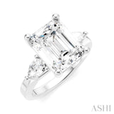 1/2 Ctw Tri-Mount Emerald Shape Center Pear and Round Cut Diamond Semi-Mount Engagement Ring in 14K White Gold