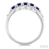 3.1 MM Round Sapphire and 1/4 ctw Baguette and Single Cut Diamond 5-Stone Precious Ring in 14K White Gold