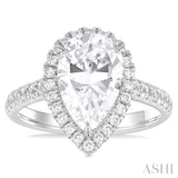 3/4 ctw Pear Shape Round Cut Diamond Halo Semi Mount Engagement Ring in 14K White Gold