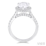 3/4 ctw Pear Shape Round Cut Diamond Halo Semi Mount Engagement Ring in 14K White Gold