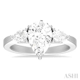1/2 ctw Tri-Mount Centerpiece Pear and Round Cut Diamond Semi Mount Engagement Ring in 14K White Gold