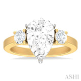 1/2 ctw Tri-Mount Pear Shape Round Cut Diamond Semi Mount Engagement Ring in 14K Yellow and White Gold