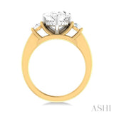 1/2 ctw Tri-Mount Pear Shape Round Cut Diamond Semi Mount Engagement Ring in 14K Yellow and White Gold