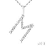 1/10 Ctw Initial 'M' Round Cut Diamond Fashion Pendant With Chain in Sterling Silver