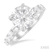 1 1/3 ctw Round Shape Emerald and Round Cut Diamond Semi Mount Engagement Ring in 14K White Gold