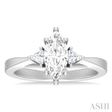 1/4 ctw Marquise Shape Trillion and Round Cut Diamond Semi Mount Engagement Ring in 14K White Gold