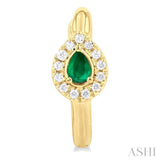 4X3 MM Pear Cut Emerald and 1/10 ctw Petite Round Cut Halo Diamond Fashion Huggies in 10K Yellow Gold