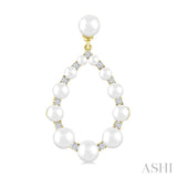 2 MM-4.5 MM Drop Tear Round Shape Cultured Pearls and 1/4 Ctw Round Cut Diamond Fashion Earring in 14K Yellow Gold