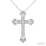 1/4 Ctw Cross Round Cut Diamond Fashion Pendant With Chain in 14K White Gold