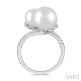 8 MM and 10 MM Cultured Pearl and 1/4 ctw Open Bypass Round Cut Diamond Fashion Ring in 14K White Gold