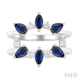 5x2.5 MM Marquise and 5x3 MM Pear Sapphire and 1/8 ctw Round Cut Diamond Insert Precious Ring in 14K White Gold