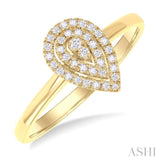 1/6 ctw Double Halo Pear Shape Petite Round Cut Diamond Fashion Ring in 10K Yellow Gold