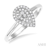 1/6 ctw Double Halo Pear Shape Petite Round Cut Diamond Fashion Ring in 10K White Gold