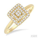 1/6 ctw Double Halo Square Shape Petite Round Cut Diamond Fashion Ring in 10K Yellow Gold