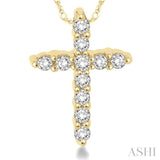 1/20 Ctw Round Cut Diamond Cross Pendant in 14K Yellow Gold with Chain