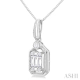 1/6 ctw Fusion Baguette and Round Cut Diamond Fashion Pendant With Chain in 14K White Gold