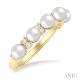 4 MM Round Shape Cultured Pearl and 1/6 ctw Round Cut Diamond Semi Precious Fashion Ring in 10K Yellow Gold