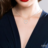 3 MM Round Shape Cultured Pearl and 1/5 Ctw Round Cut Diamond Heart Shape Pendant With Chain in 14K White Gold