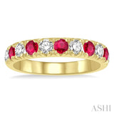 2.9 MM Ruby and 1/2 ctw Round Cut Diamond Precious Wedding Band in 14K Yellow Gold