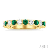 2.6 MM Emerald and 3/8 ctw Round Cut Diamond Precious Wedding Band in 14K Yellow Gold