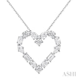 1 Ctw Heart Shape Mixed Diamond Cut Fashion Pendant With Chain in 14K White Gold